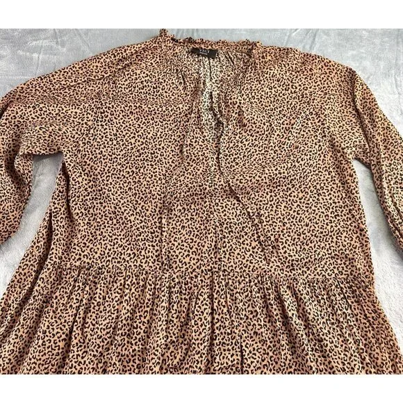 VICI Tiered Midi Dress Size Medium Tan/Black Leopard/Cheetah Print Tie Front - Picture 11 of 16